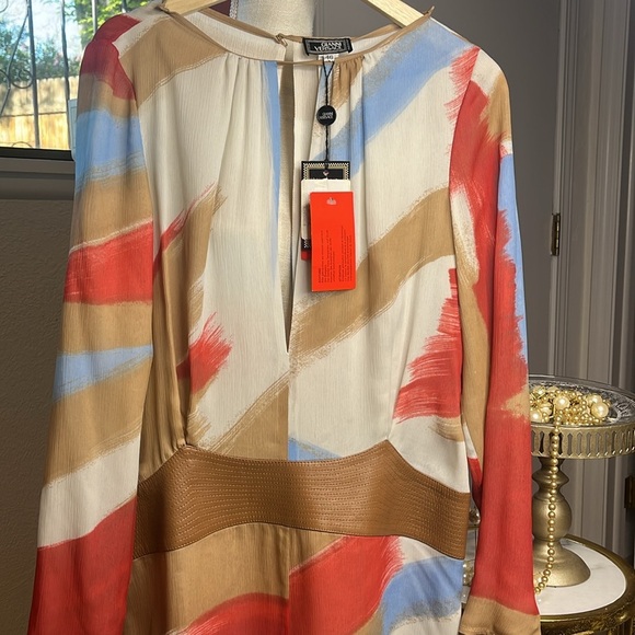 GIANNI VERSACE VINTAGE!! GORGEOUS SILK & LEATHER DRESS - Picture 2 of 14